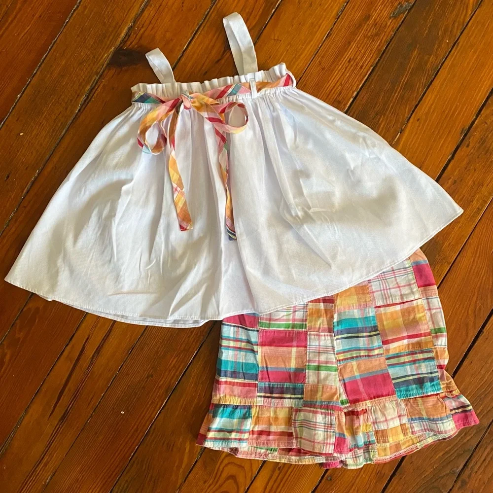 Patchwork Ruffled Shorts & Matching White Shirt Size 5-6